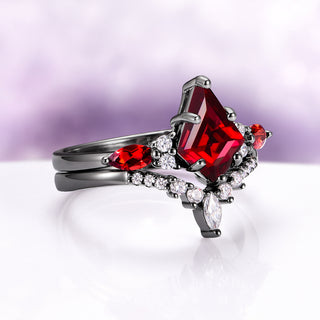 Skye Kite® Natural Red Garnet Kite Engagement Ring Set in Black Rhuthenium