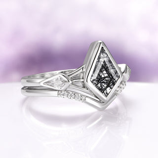 Celtic Kite Black Rutilated Quartz Engagement Ring Set in Sterling Silver