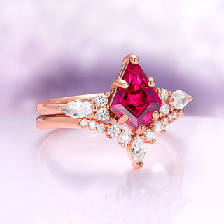 Skye Kite® Ruby & Rose Gold Leaf Couples Ring Set