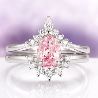 Lunette Teardrop Natural Pink Tourmaline Engagement Ring Set in 14K White Gold