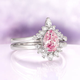 Lunette Teardrop Natural Pink Tourmaline Engagement Ring Set in 14K White Gold