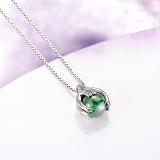 Ethereal Hold Moss Agate Pendant Necklace in Sterling Silver
