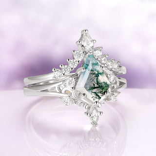 Elowen Kite Cut Green Moss Agate Engagement Ring Set in Sterling Silver