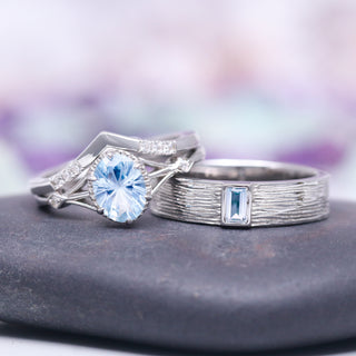 Rustic Aquamarine Wedding Band- 5MM 925 Sterling Silver