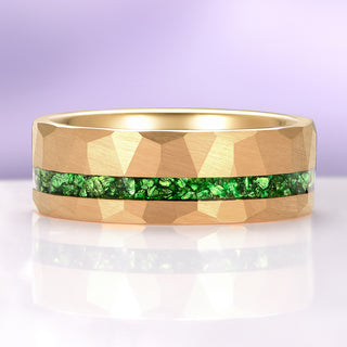 Crushed Emerald Hammered Wedding Band in Gold Tungsten Carbide (8mm)