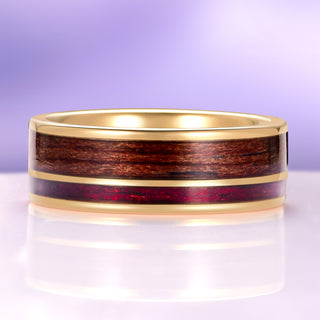 M1 Garand & Purpleheart Wood Wedding Band in Gold Tone Tungsten Carbide  (8mm)