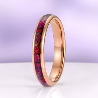 Crushed Black Fire Opal Wedding Band in Rose Gold Tungsten Carbide (4mm)