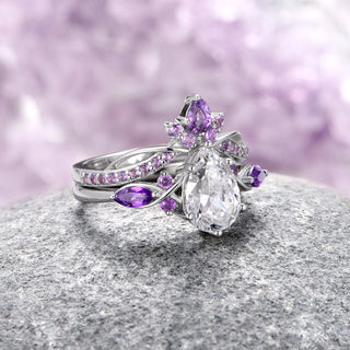 Feyra Lab-Grown Diamond & Amethyst Ring Set- 14K White Gold (IGI Certified)
