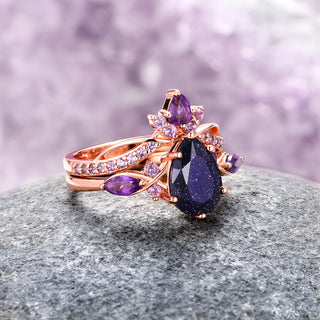 Feyra Starry Night & Amethyst Ring Set- 14K Rose Gold Vermeil