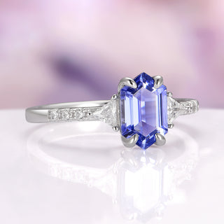 Violet Hexagon Lab Sapphire Ring in Sterling Silver