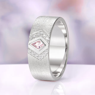 Kite Cut Morganite & Simulated Diamond Wedding Band in Sterling Silver (8mm)