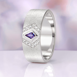 Kite Cut Alexandrite Wedding Band in Sterling Silver (8mm)