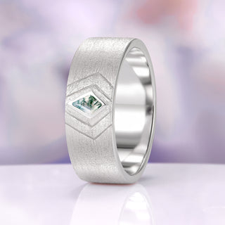 Kite Cut Moss Agate Wedding Band in Sterling Silver (8mm)