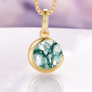 Moss Agate Crescent Moon Necklace in 14K Yellow Gold Vermeil