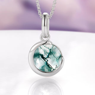 Moss Agate Crescent Moon Necklace in Sterling Silver