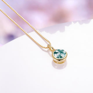 Moss Agate Crescent Moon Necklace in 14K Yellow Gold Vermeil