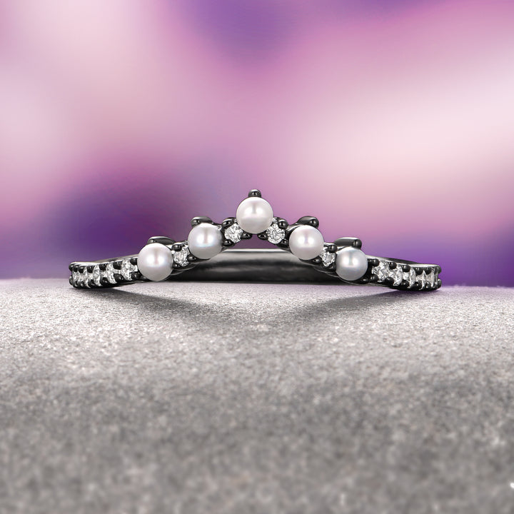 Briar Natural Red Garnet & Pearl Ring Set- Black Ruthenium