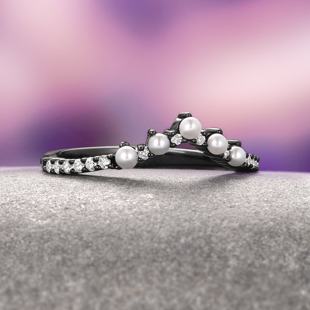Briar Natural Red Garnet & Pearl Ring Set- Black Ruthenium
