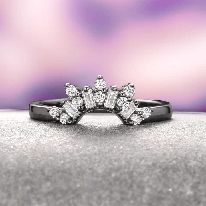 Art Deco Blue Sapphire Ring Set- Black Ruthenium