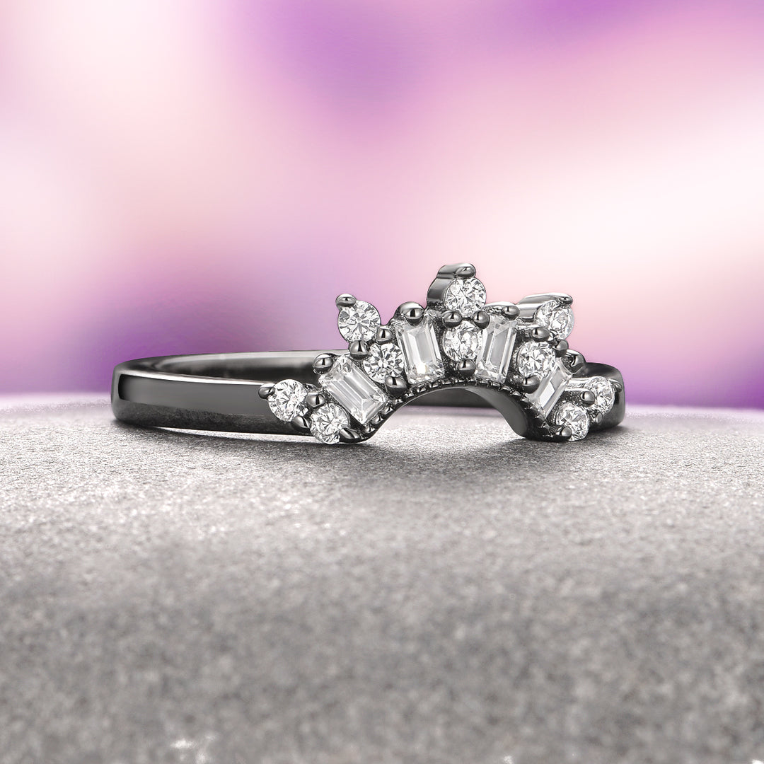 Art Deco Blue Sapphire Ring Set- Black Ruthenium