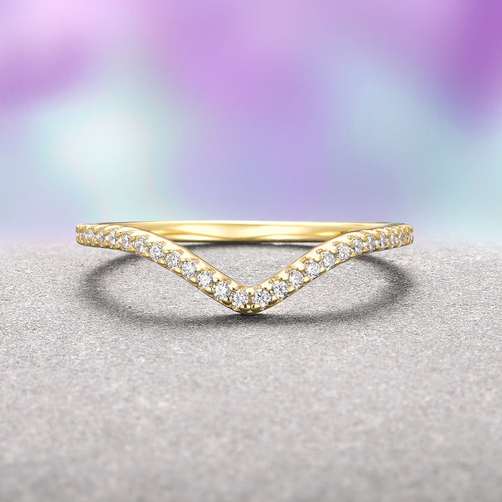 Chevron Stacking Wedding Band- 14K Solid Yellow Gold