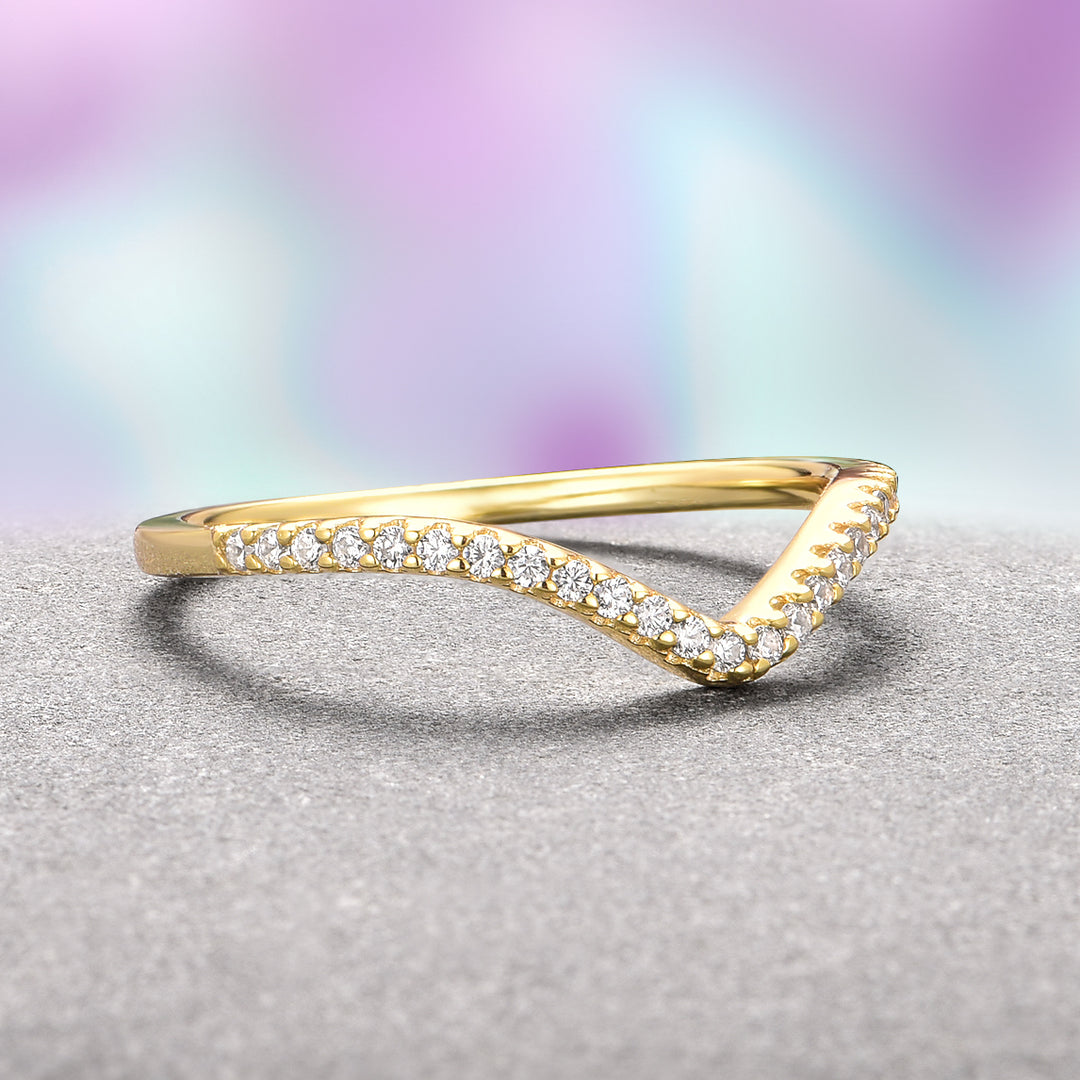 Chevron Stacking Wedding Band- 14K Solid Yellow Gold