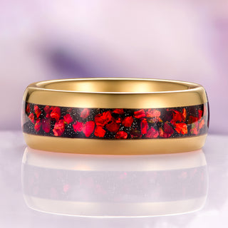 Natural Garnet & Red Fire Opal Leaf Couples Ring Set