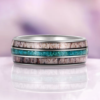 Elk Antler & Turquoise Tungsten Carbide Wedding Band (8mm)