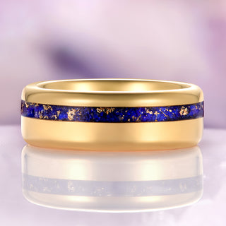 Lapis Lazuli Wedding Band in Yellow Gold Tungsten Carbide (8mm)