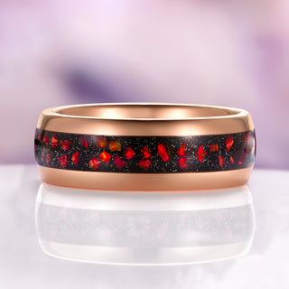 Galaxy Red Fire Opal & Garnet Couples Ring Set