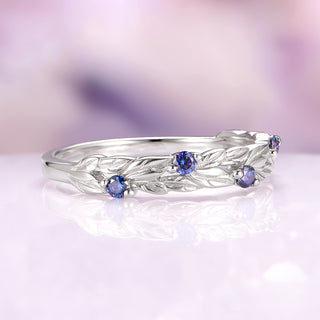Blue Moissanite Fairy Leaf Band in 14K White Gold