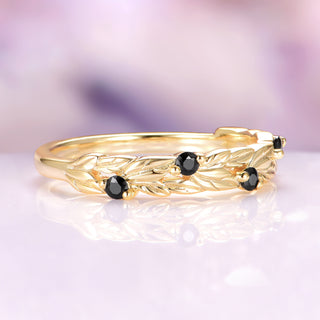 Black Moissanite Leaf Band in 14K Yellow Gold