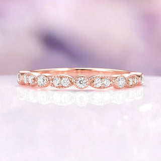 Vintage Inspired Diamond Wedding Band in Solid 14K Rose Gold