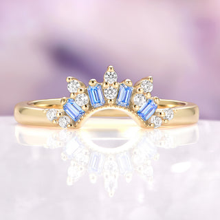Blue Moissanite Crown Band in 14K Yellow Gold