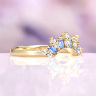 Blue Moissanite Crown Band in 14K Yellow Gold