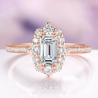Emerald Cut Moissanite Engagement Ring in Solid 14K Rose Gold