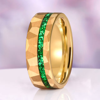 Crushed Emerald Hammered Wedding Band in Gold Tungsten Carbide (8mm)