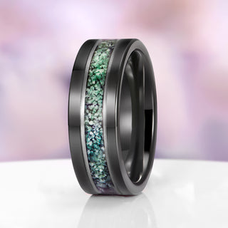 Green Moss Agate Wedding Band in Two Tone Black Tungsten Carbide (8mm)