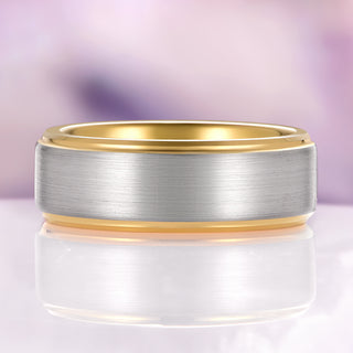 Minimalist Tungsten Wedding Ring- Two-Tone Silver & Gold Band (8mm)