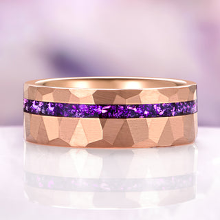 Crushed Amethyst Hammered Wedding Band in Rose Gold Tungsten Carbide (8mm)