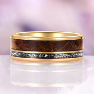 Whiskey Barrel & Meteorite Band in Yellow Gold Tungsten Carbide (8mm)