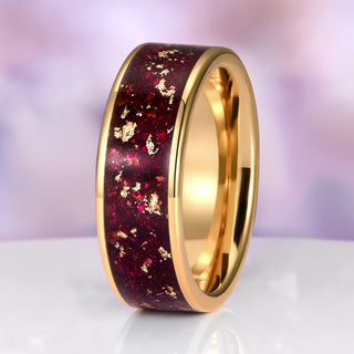 Rose Petal Wedding Band in Yellow Gold Tungsten Carbide (8mm)