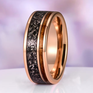 Meteorite & Whiskey Barrel Band in Rose Gold Tungsten Carbide (8mm)