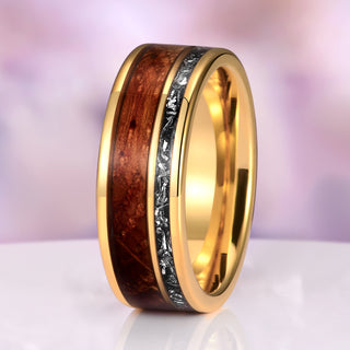 Whiskey Barrel & Meteorite Band in Yellow Gold Tungsten Carbide (8mm)