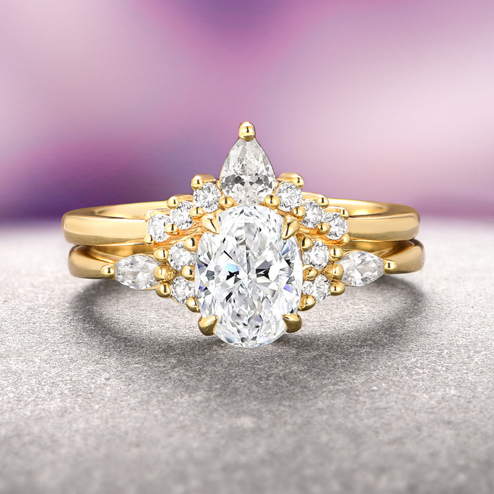 Estée Moissanite Bridal Ring Set- 14K Solid Yellow Gold