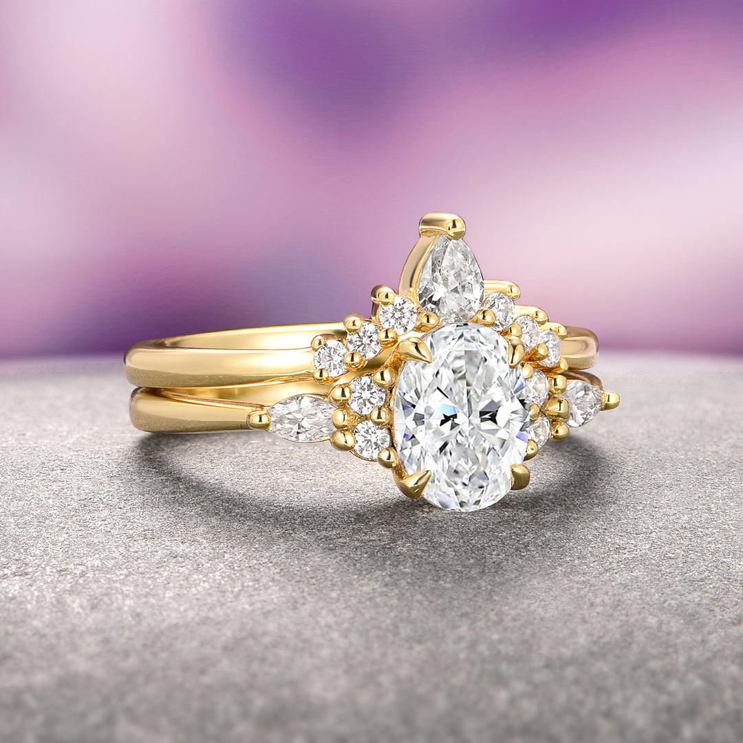 Estée Moissanite Bridal Ring Set- 14K Solid Yellow Gold