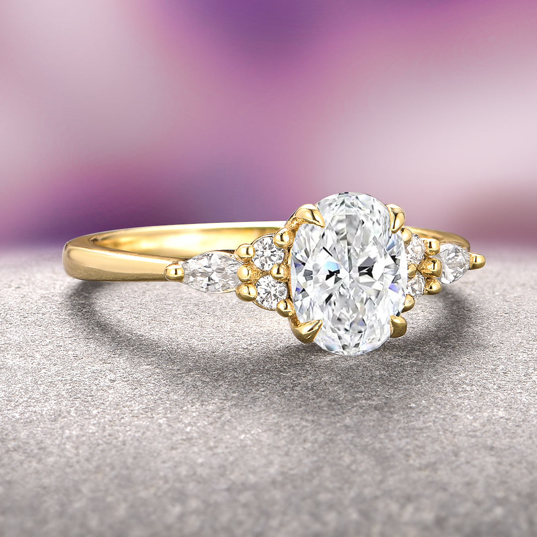 Estée Moissanite Bridal Ring Set- 14K Solid Yellow Gold