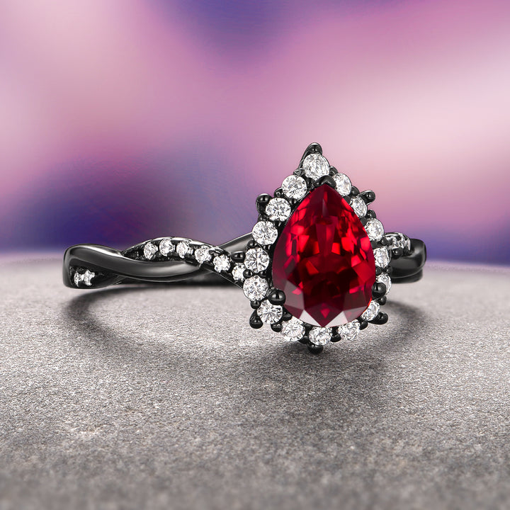 Briar Natural Red Garnet & Pearl Ring Set- Black Ruthenium