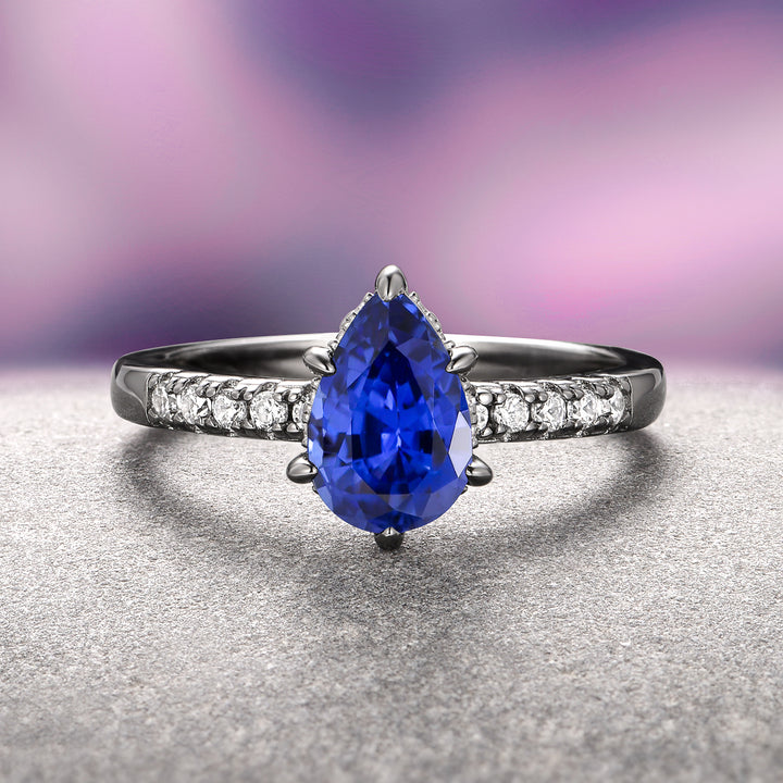 Art Deco Blue Sapphire Ring Set- Black Ruthenium