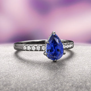 Teardrop Blue Sapphire Ring- Black Ruthenium